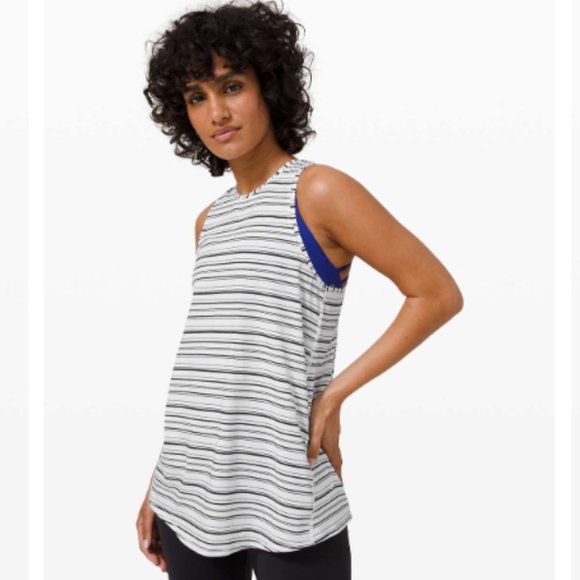 Lululemon All Tied Up Tank Cut Back Stripe White Black - Picture 3 of 7